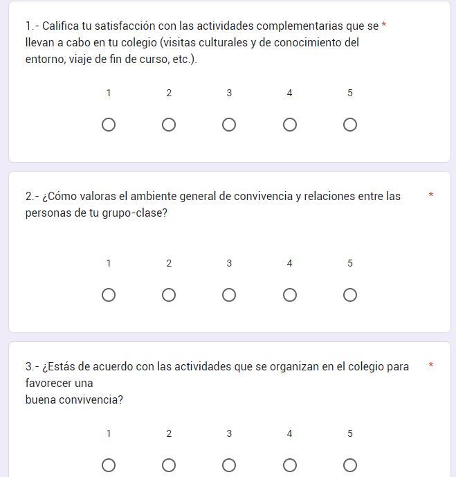 captura de pantalla de una sección de cuestionario digital