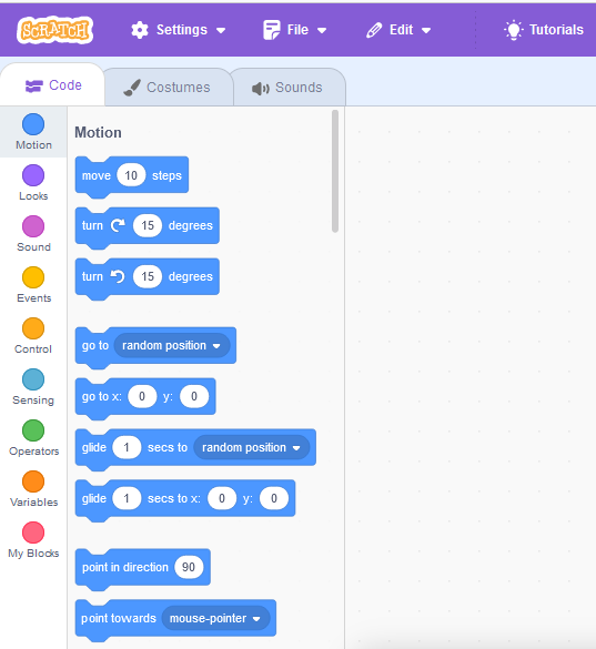 captura de pantalla con bloques de programación del programa Scratch