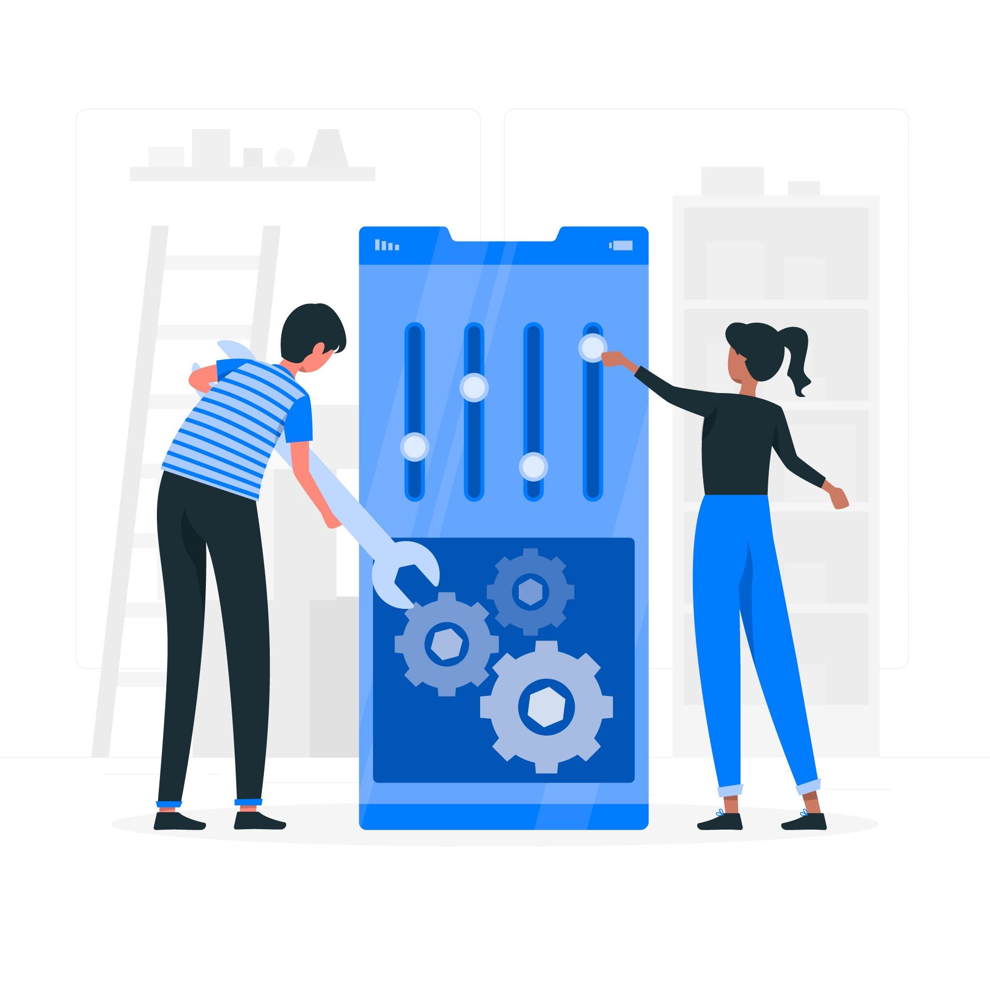 dos personas configurando una herramiena digital 